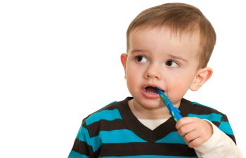 A baby with a toothbrush.