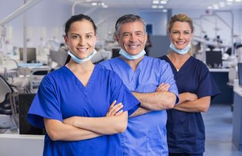 Team of doctors with medical masks.